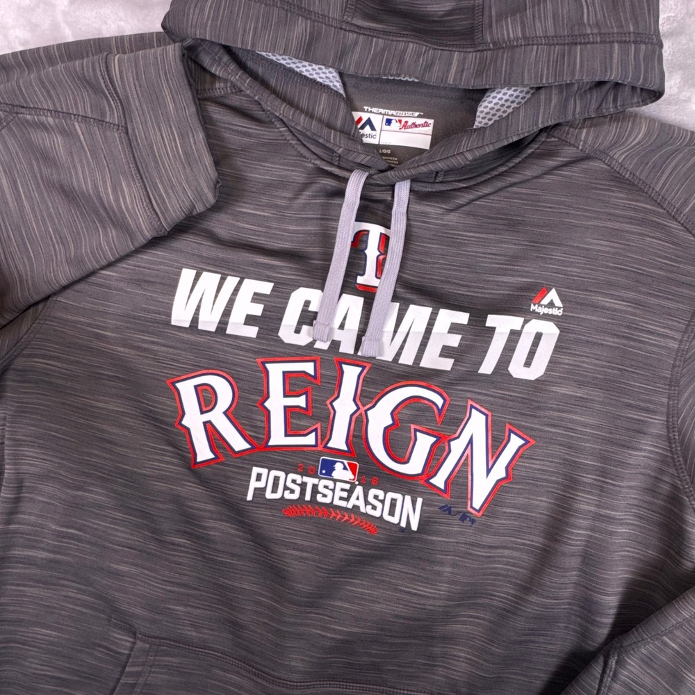 Majestic Texas Rangers 2016 Postseason Hoodie Therma Base Grey Mens Large